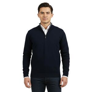 Real Cashmere Dark Blue Half Zip Fine Cashmere Blend Mens Sweater
